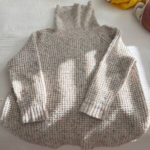 Free People Speckled Beige Waffle Knit Turtleneck Sweater